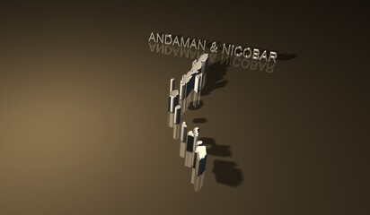 Map of Indian union territory Andaman & Nicobar Islands in 3D Golden Theme 2
