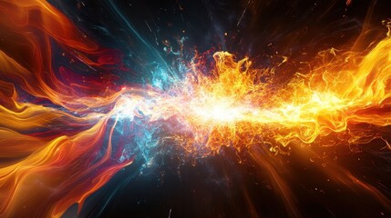 Abstract image of clashing fire and ice. Ideal for illustrating conflict, duality, or energy.