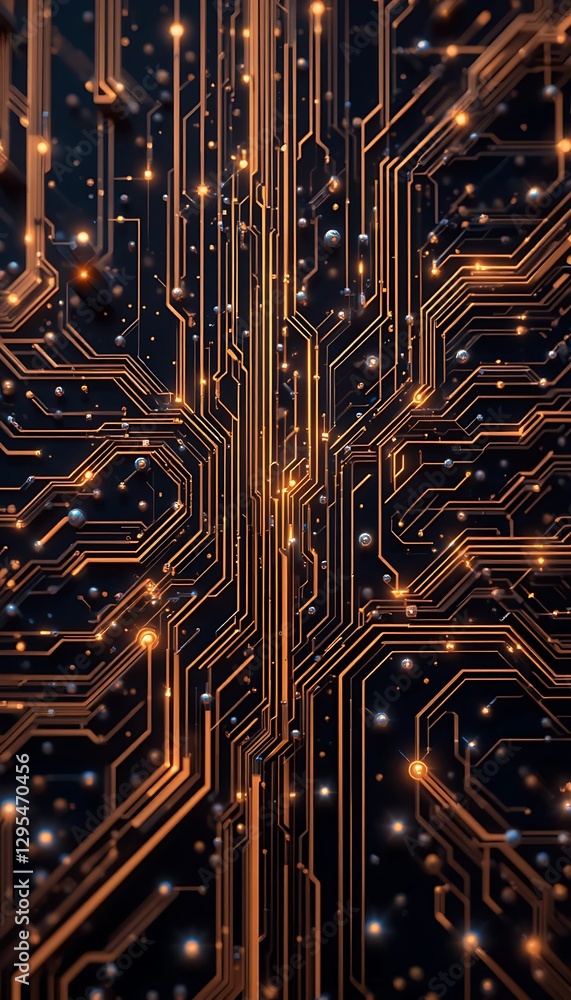 Poster intricate network of illuminated circuit pathways on a dark backdrop