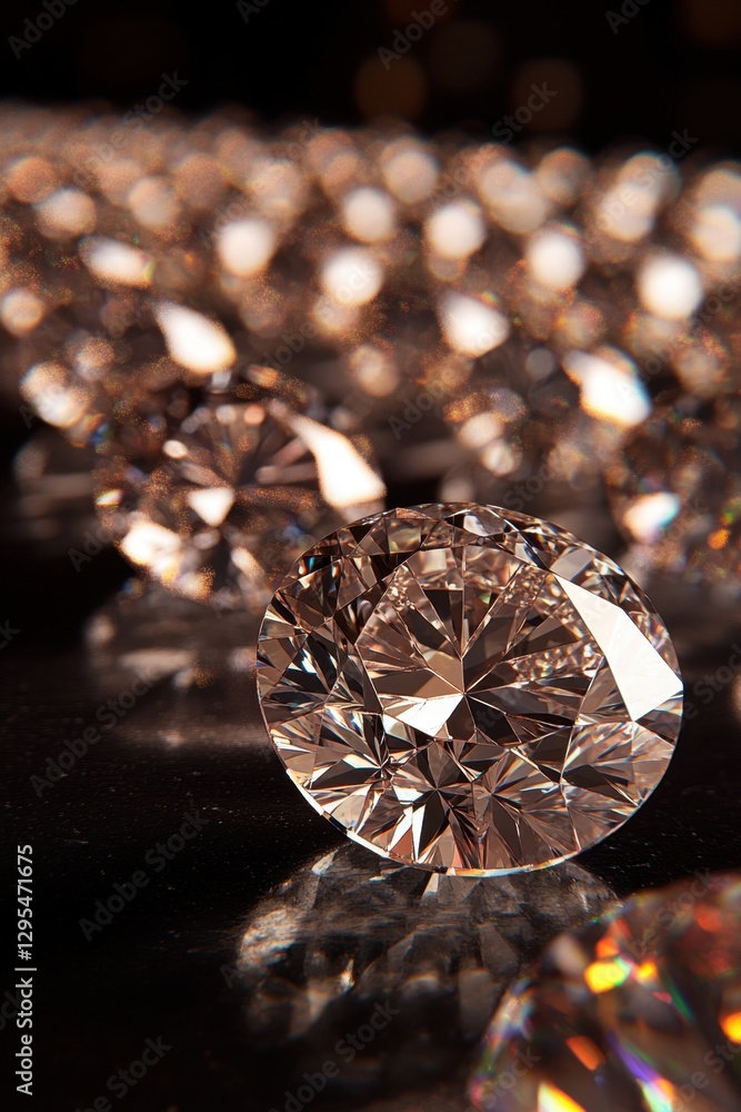 Poster sparkling diamonds on a glossy surface creating a luxurious and elegant atmosphere with a dark backg