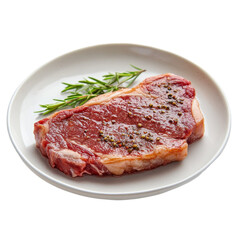 Seasoned Steak on White Plate with Rosemary,