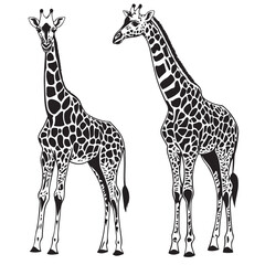 Naklejka premium Minimalist Giraffe silhouette design for t-shirt and logo used.