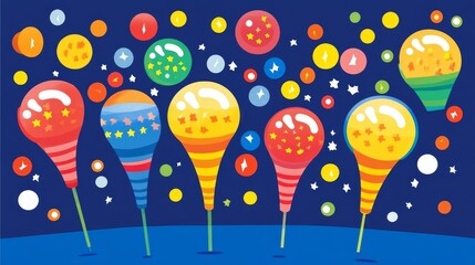 Whimsical Celebration: A Burst of Colorful Balloons and Stars