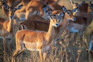 Herd of Impala Grazing in African Savannah Grassland, Serengeti, Tanzania, Africa