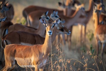 Herd of Impala Grazing in African Savannah Grassland, Serengeti, Tanzania, Africa
