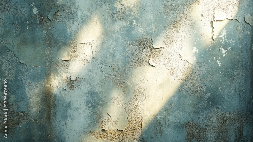 Poster textured wall with peeling paint and sunlight creating a moody and atmospheric scene for backgrounds