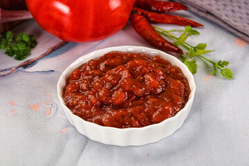 Salsa dip with chili and tomato