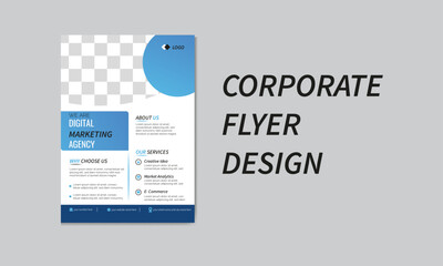 Simple shapes business flyer design, corporate flyer design template blue color