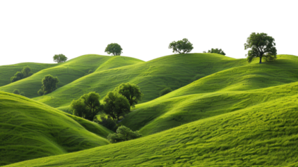Green rolling hills creating a peaceful landscape with transparent background