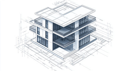 A technical illustration of a modern three-story house, captured in an isometric view to showcase the architectural layout