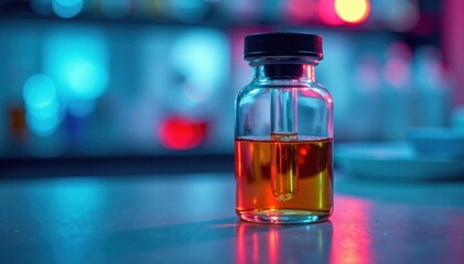 Glass jar with single-use ampoule in a laboratory setting, laboratory vials, clinical testing tubes, sterile bottles