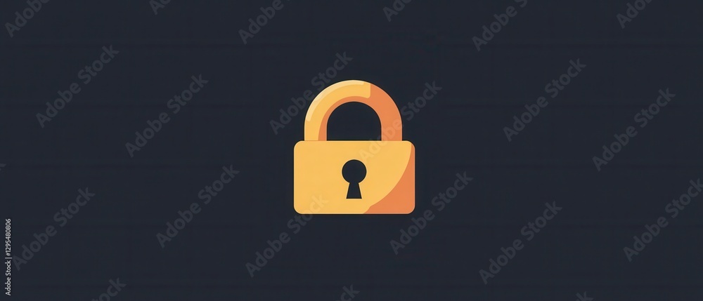 Poster golden padlock on dark background depicting digital security and privacy with simple design for secu