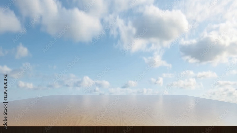 Poster a tranquil scene featuring a vast blue sky adorned with soft clouds, viewed over a smooth, blank sur