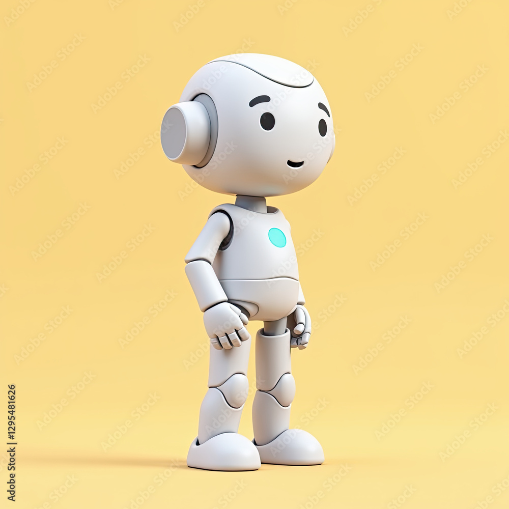 Poster cute friendly robot character 3d render - ai & artificial intelligence