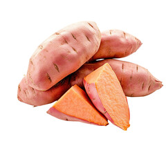raw sweet potatoes isolated on white or transparent background