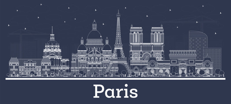 Outline Paris France City Skyline with white Buildings. Business Travel and Concept with Historic Architecture. Paris Cityscape with Landmarks