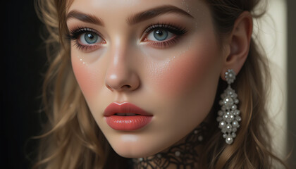 Fototapeta premium close up photogenic girl picture with model grey eyes HD and 4k image