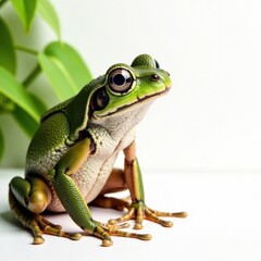 Obraz premium Grenouille s'?lance vers un panneau blanc, terre, grenouille, plante