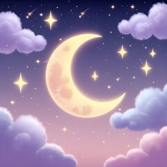 Naklejka premium moon and stars with clouds