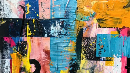 The abstract splash painting colored by vivid shade of oil color stained on the canvas express contemporary style from paint. Modern wallpaper brush vibrant watercolor with seamlessly pattern. AIG61.