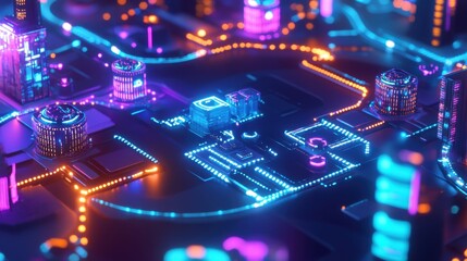 A cyber-themed 3D world globe with neon-blue glowing pathways, illustrating digital finance, AI, and cloud technology.