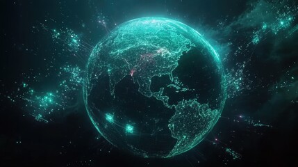 A cyber-themed Earth with multiple glowing network hubs, emphasizing the power of global connectivity
