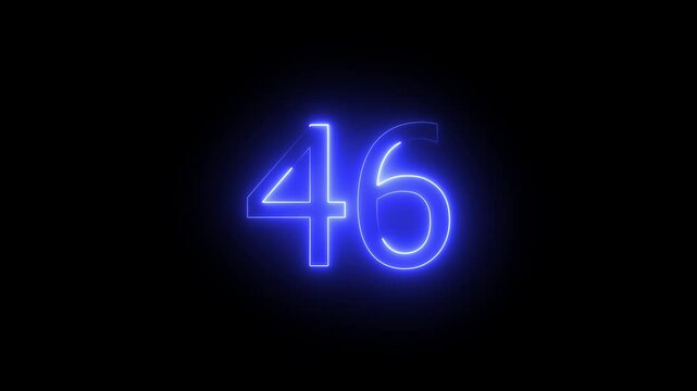 Energy Neon red Number 46 Animation.Neon number 46 with alpha channel, neon numbers.neon text 46 number countdown icon background 4k animation.