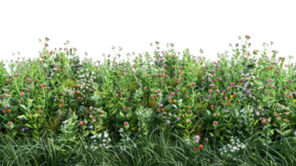 Wildflower meadow blooming with vibrant colors on transparent background