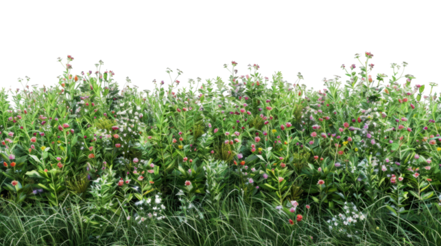 Wildflower meadow blooming with vibrant colors on transparent background