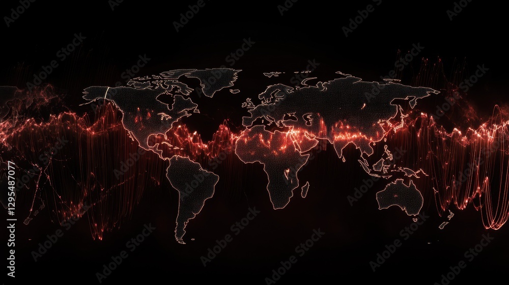Poster a dark-themed earth with bright analytics lines, emphasizing global data transfer and statistics.