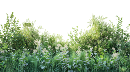 Lush green bushes and grass on transparent background