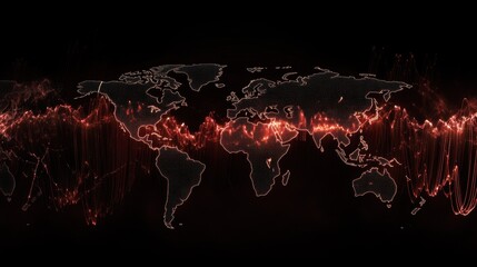 A dark-themed Earth with bright analytics lines, emphasizing global data transfer and statistics.