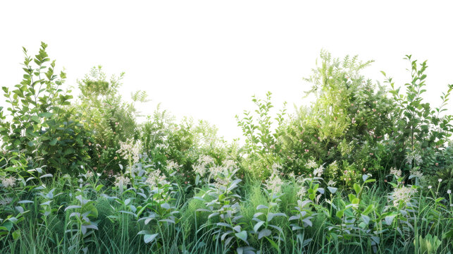 Lush green bushes and grass on transparent background