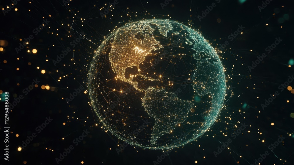 Aufkleber a digital rendering of earth with bright web-like connections, illustrating worldwide digital networ