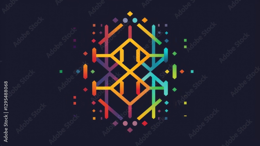 Poster 3d metallic geometric shape on a dark background. digital artwork of 3d rendering cube with various 