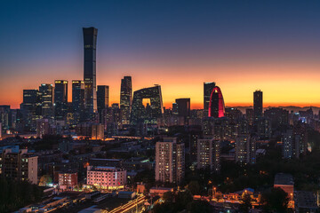 Obraz premium The splendidly lit architectural landscape of Beijing, China, at dusk
