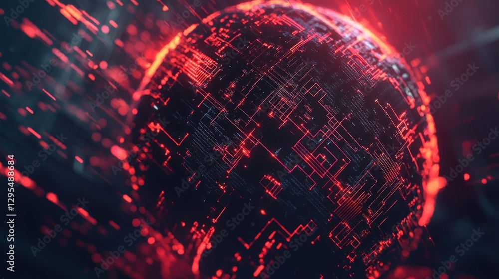 Poster a dynamic digital globe with interconnected circuits, representing worldwide communication and data 