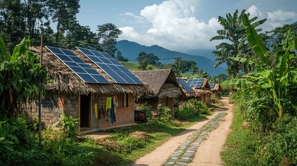 Obraz premium Clean Energy for Communities Focused on Providing Renewable Energy Access, Including Solar and Wind Power, to Reduce Dependence on Fossil Fuels and Promote Sustainable Development