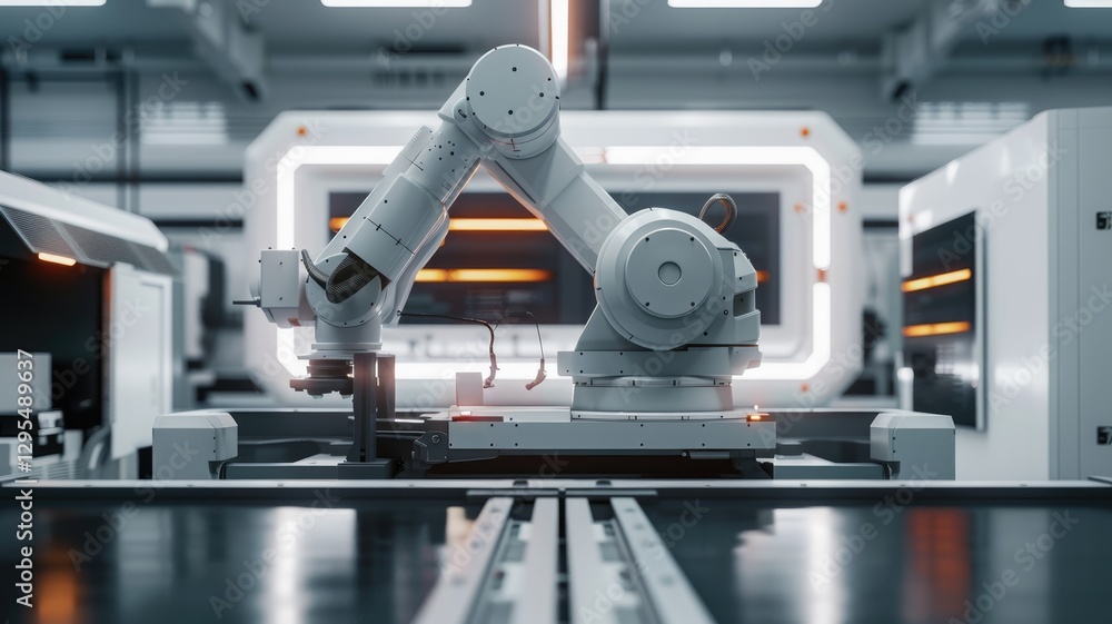 Poster robotic arm working in a modern factory. close up of robotic arm machine working and packing the pro