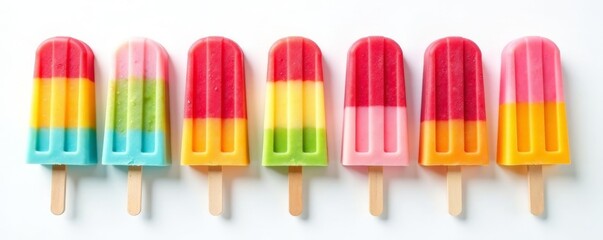 Naklejka premium Multiple gradient popsicles, partially eaten Isolated on white , texture, colorful, dessert