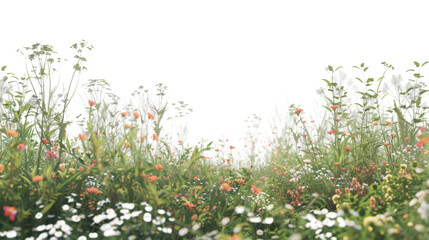 Wildflowers and grass swaying gently in the breeze on transparent background