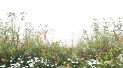 Wildflowers and grass swaying gently in the breeze on transparent background
