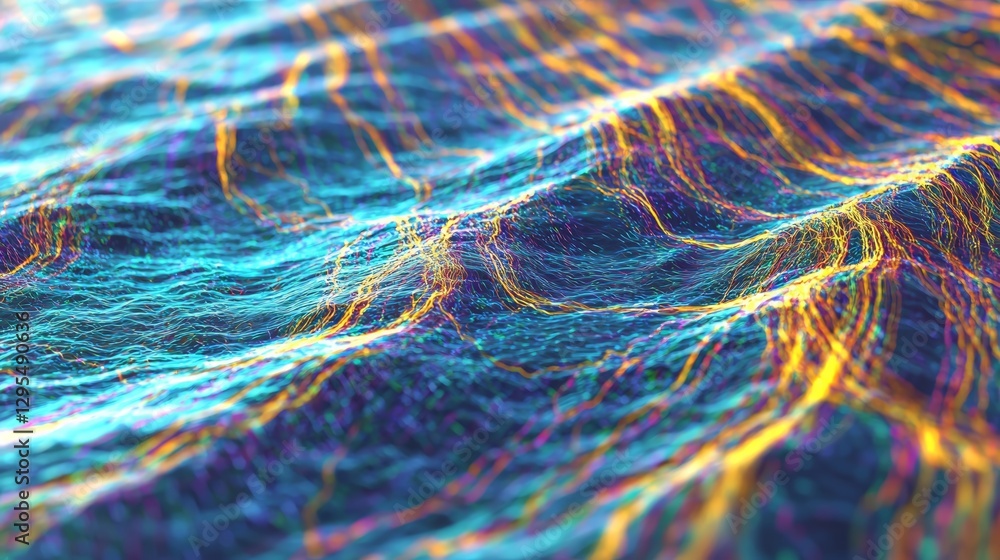 Poster mesmerizing sci fi holographic data stream in neon waves a stunning visual experience