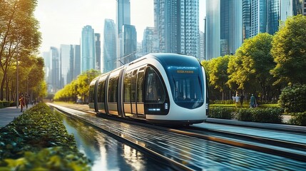 Naklejka premium Clean Transportation Infrastructure for Reducing Emissions, Promoting Electric Vehicles, and Expanding Public Transit to Create Low-Carbon, Eco-Friendly Urban Mobility Systems