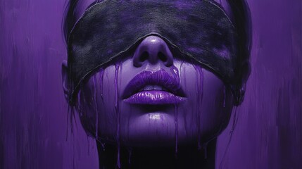 Purple Enigma Blindfolded Woman in Abstract Portrait