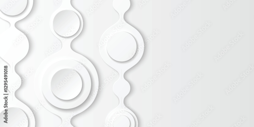 Poster white abstract neumorphism background with overlapping paper cut circles and curved shapes. subtle s