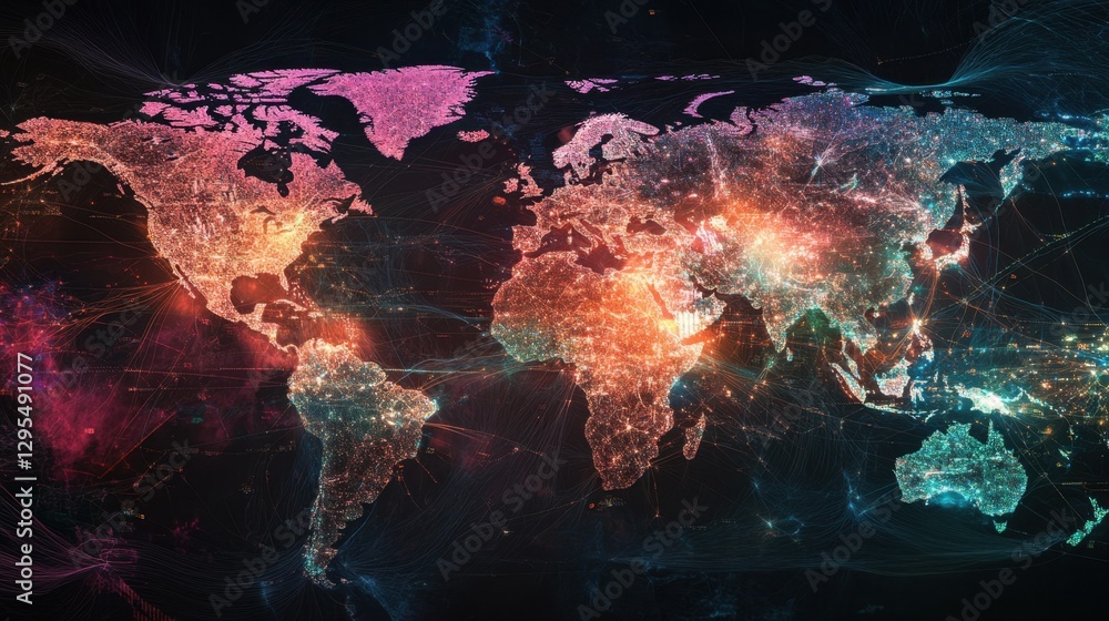 Poster a global network of real-time data visualizations, connecting the world through a digital lens.