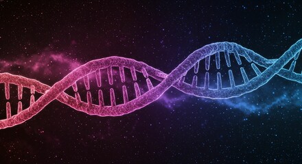 Colorful DNA strand with cosmic background