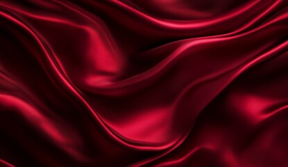 Fototapeta premium Draped crimson silk fabric close-up with flowing folds. Background shows no other objects. Use for fashion, design, or editorial