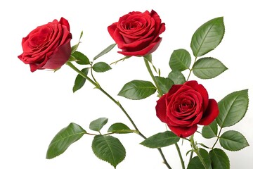Close-up of red rose isolated on white background , red rose placed on a black background, emphasizing the contrast of color and texture.